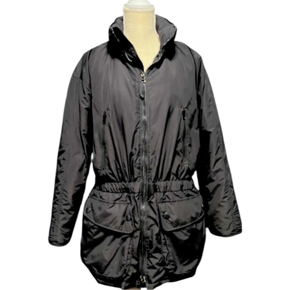 Eddie Bauer Black hooded goose down insulated parka ski winter coat with hood